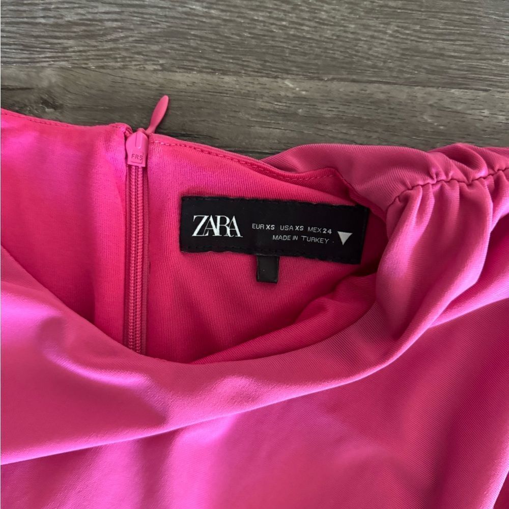 Zara Maxi Hot Pink Ruched Dress - Picture 3 of 4